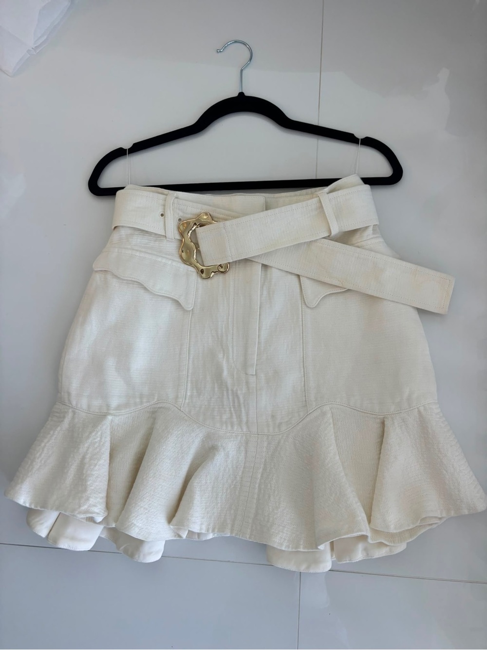 Acler Ivory Linen Belted Peplum Mini Skirt